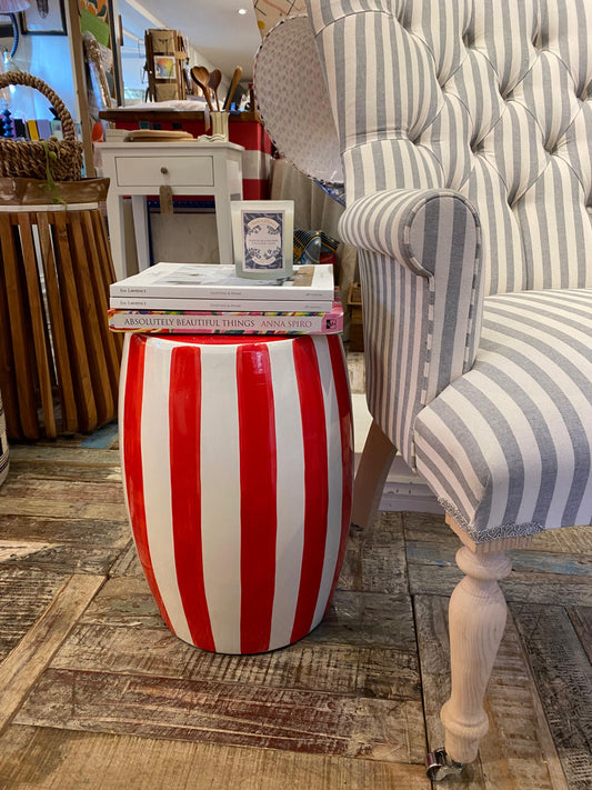 Red Striped Ceramic Stool