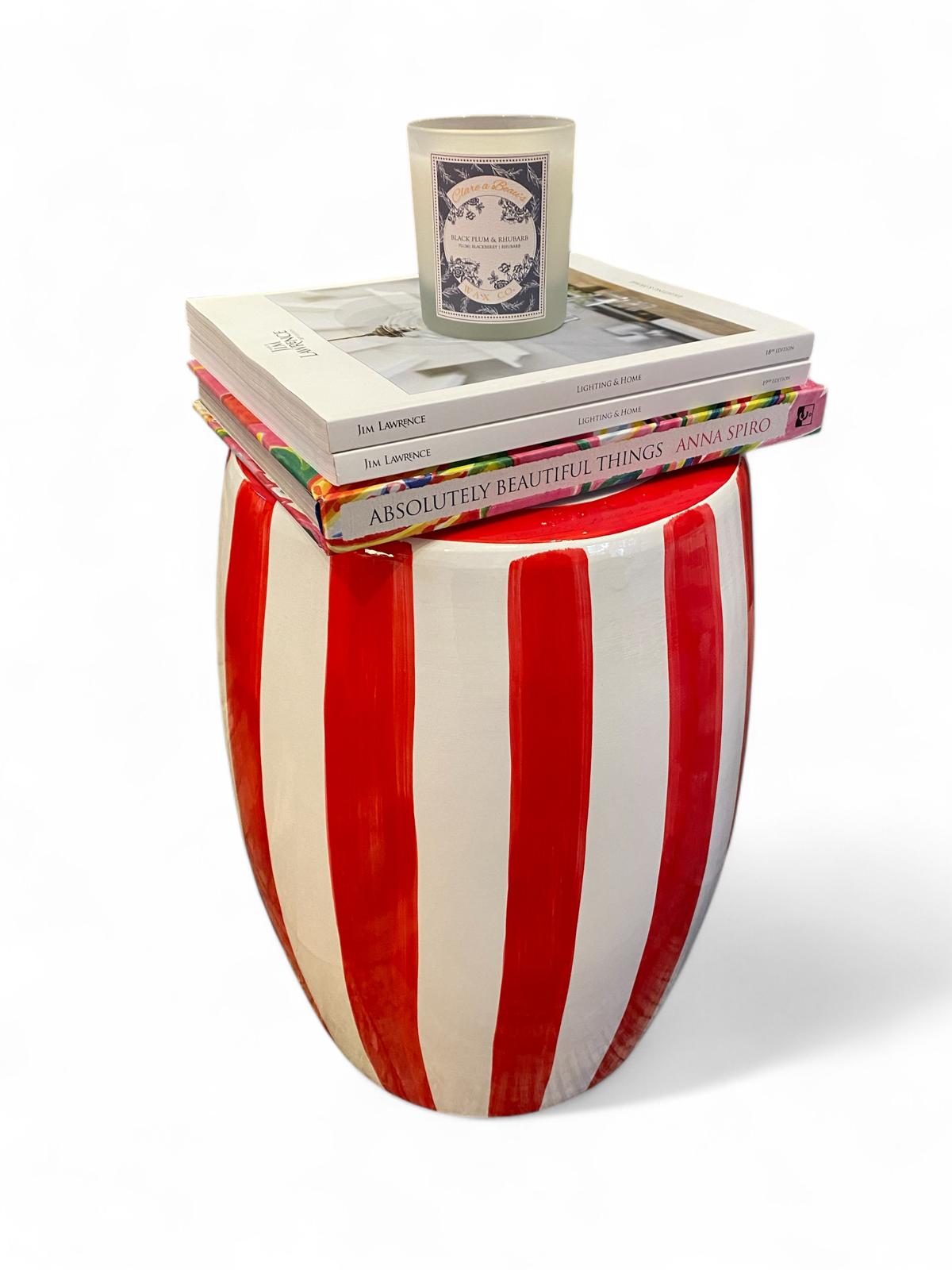 Red Striped Ceramic Stool