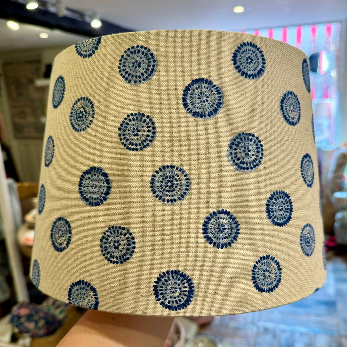 Indigo Circle Block Print Lampshade