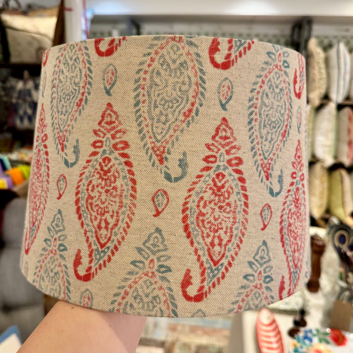 Red & Blue Paisley Block Print Lampshade