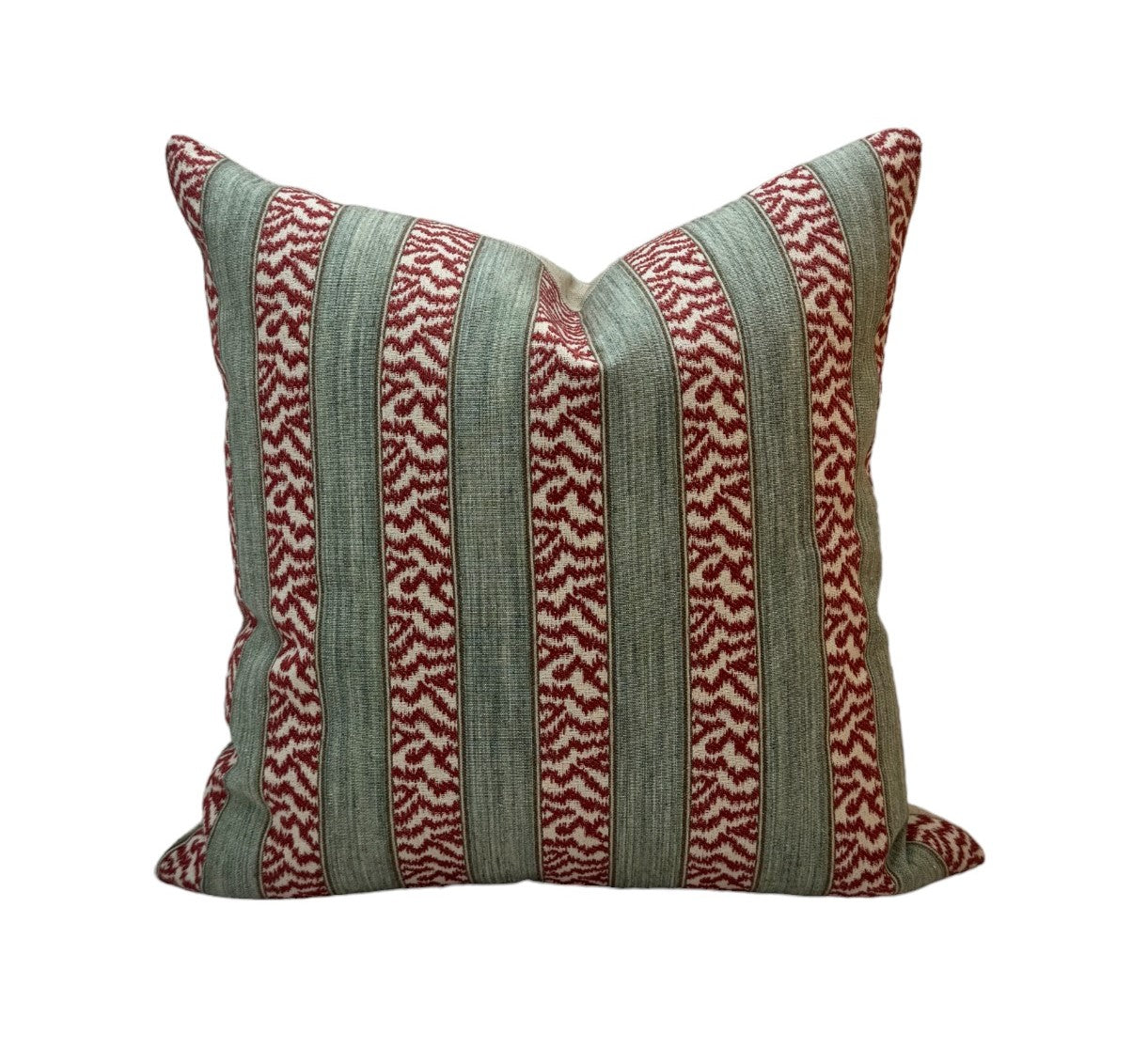 Colefax & Fowler Tilney Stripe Aqua Red Cushion