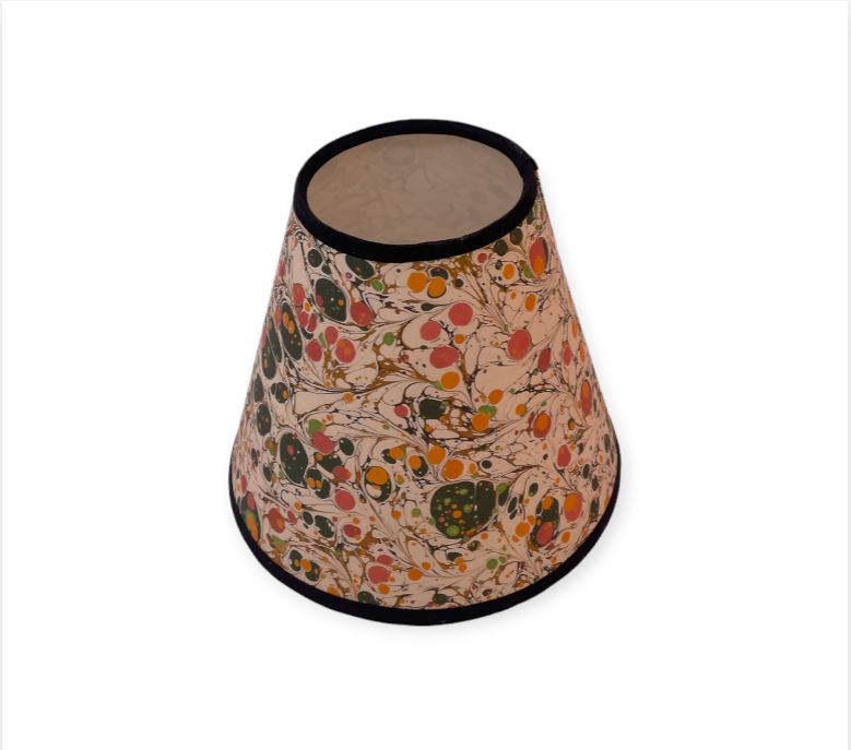 Orange and White Hand Marbled Paper Lampshade