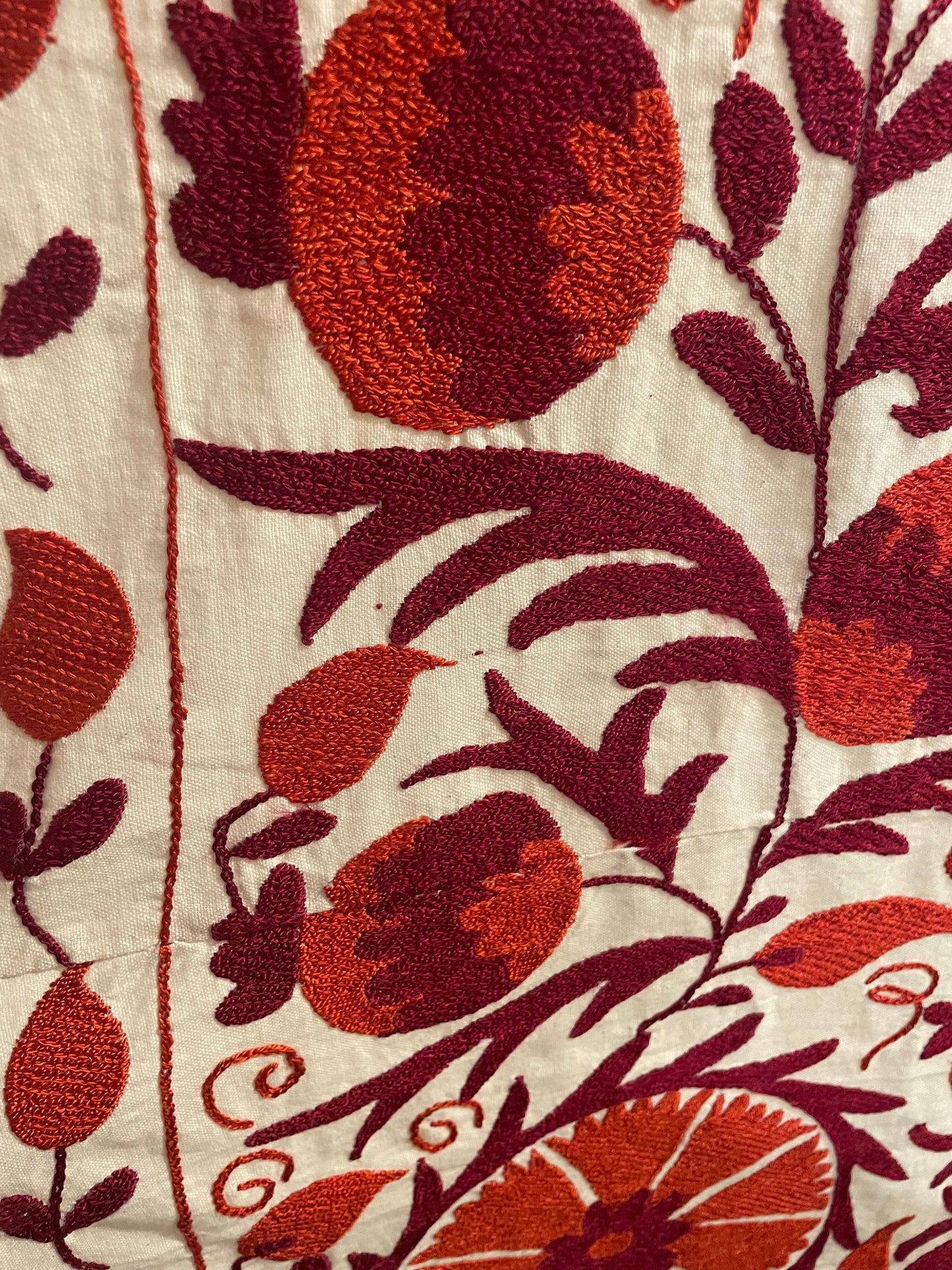 Large Vintage Orange and Red Pomegranate Suzani