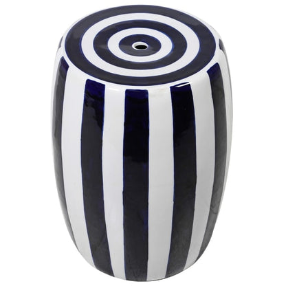 Blue Striped Ceramic Stool