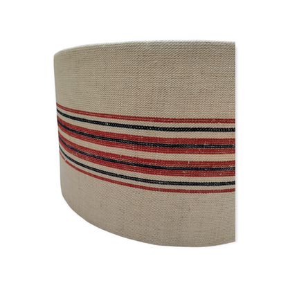 Red & Blue Thick Stripes Vintage French Linen Grain Sack Lampshade