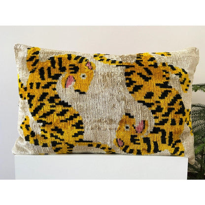 Tiger Velvet Ikat Large Rectangle Cushion