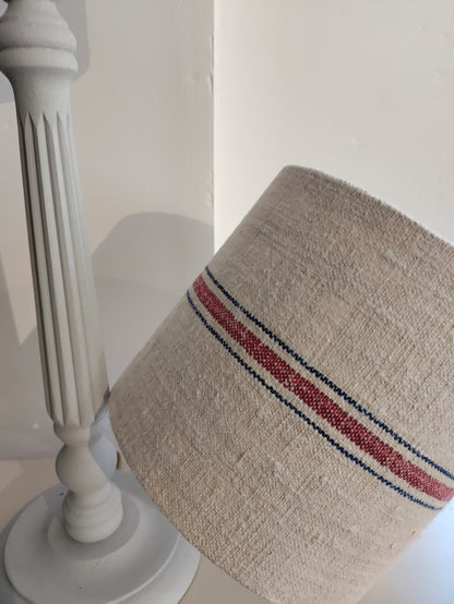 Blue & Red Stripes Vintage French Linen Grain Sack Lampshade
