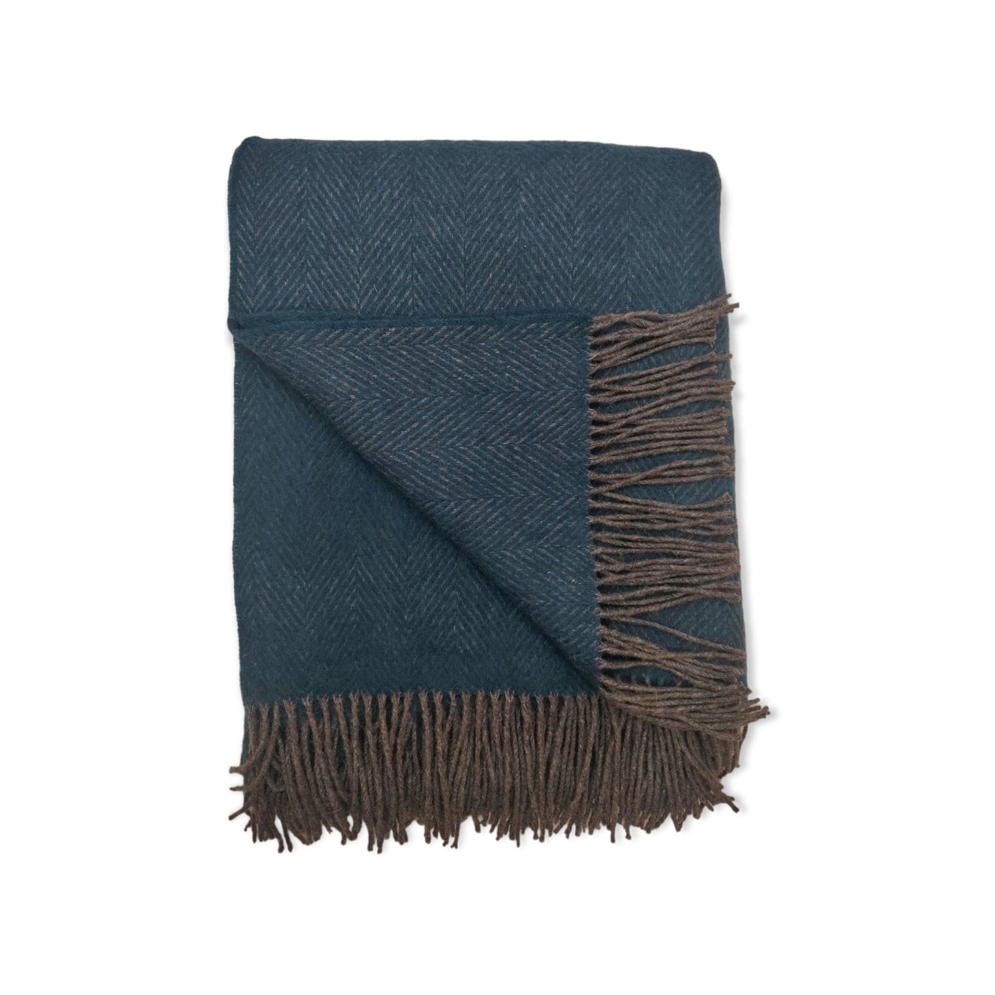 Royal Navy Blue Herringbone 100% Lambswool Throw