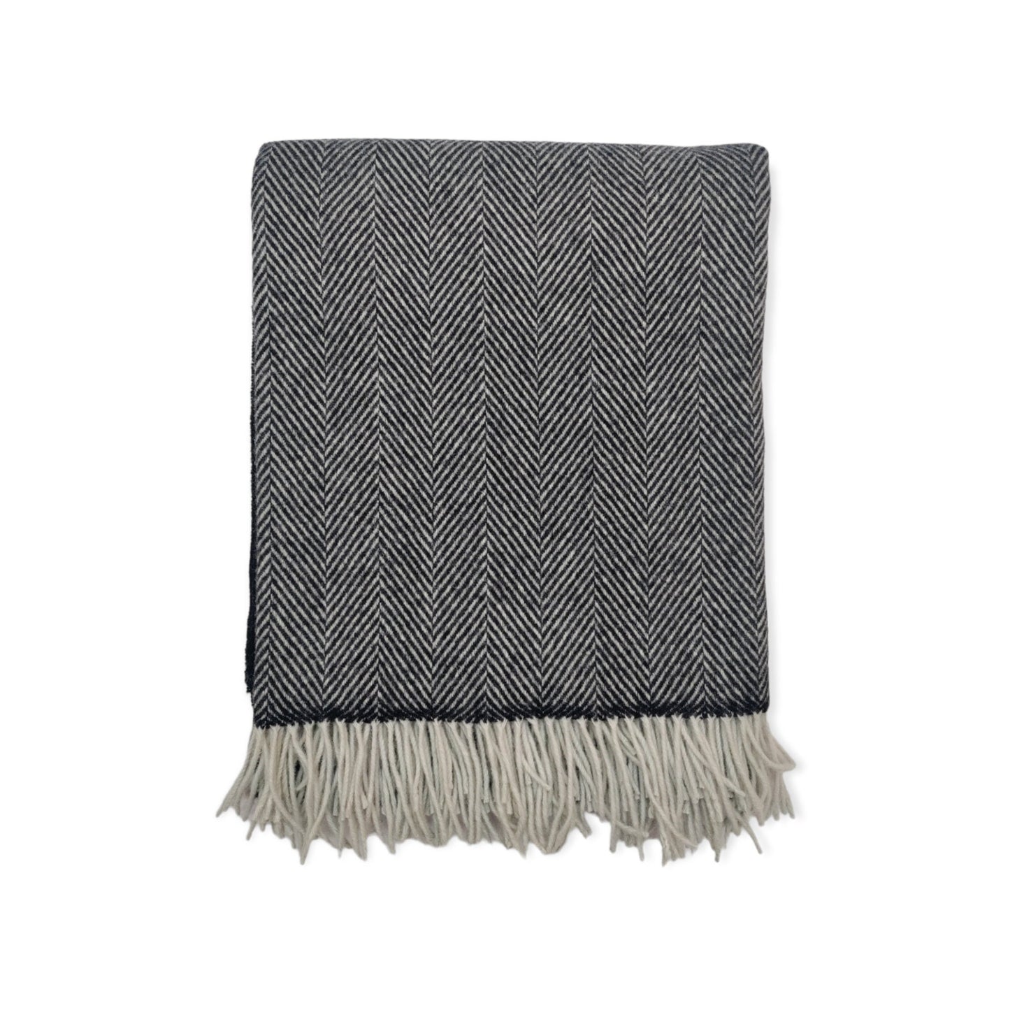 Charcoal Grey Herringbone 100% Lambswool Throw